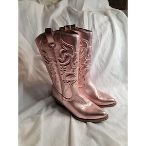Stunning Metallic Pink Cowboy Boots Size 6 Rose Gold